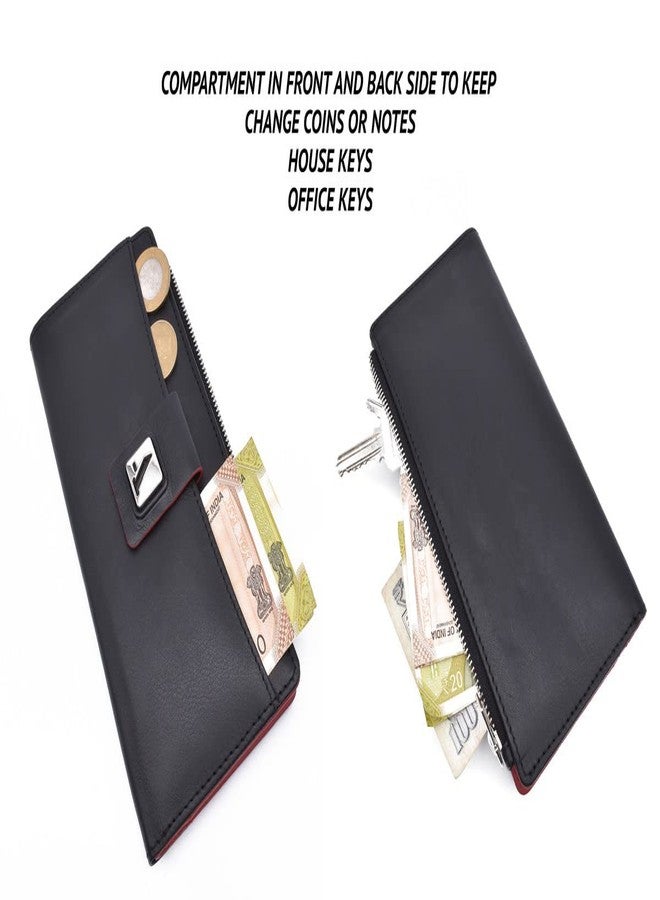Adamis Long Leather Clutch Women's Wallet with Credit Card Holder W338 Black - Image 4